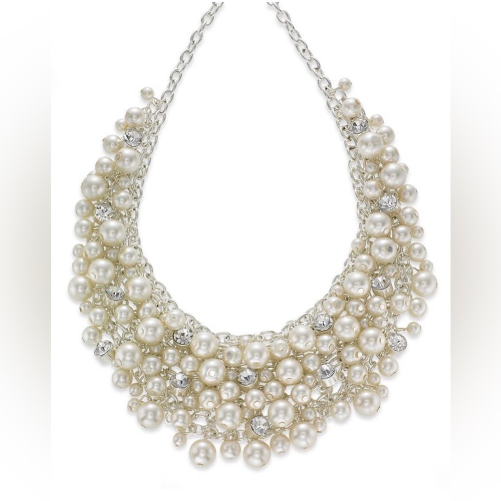 16" Glass Pearl Cluster Bib Necklace